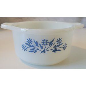 Dynaware Pyr-O-Rey Milk Glass Blue Cornflower Floral Casserole Ramekin